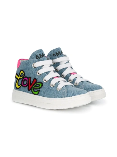 Shop Am66 Denim Hi-top Sneakers In Blue