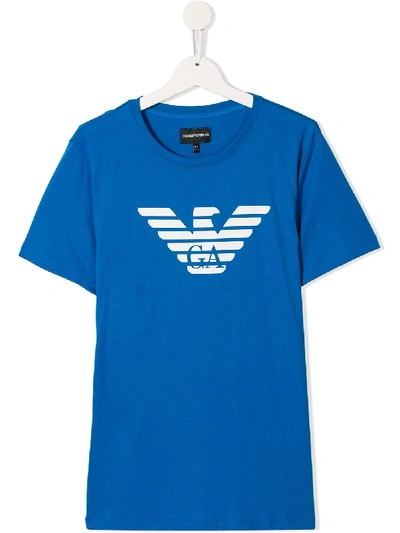 Shop Emporio Armani Teen Logo T-shirt In Blue