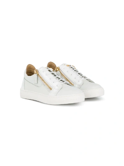 Shop Giuseppe Junior Side Zipped Sneakers In White