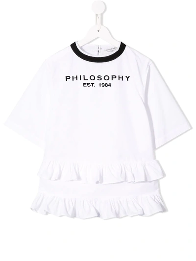 Shop Philosophy Di Lorenzo Serafini Frilled Logo Dress In White