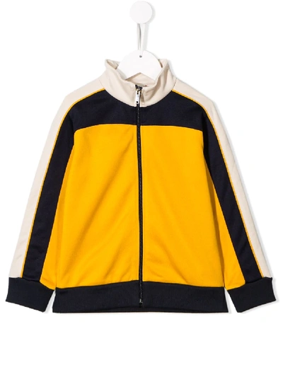 Shop Gucci Colour Block Zip Front Track Top In Yellow