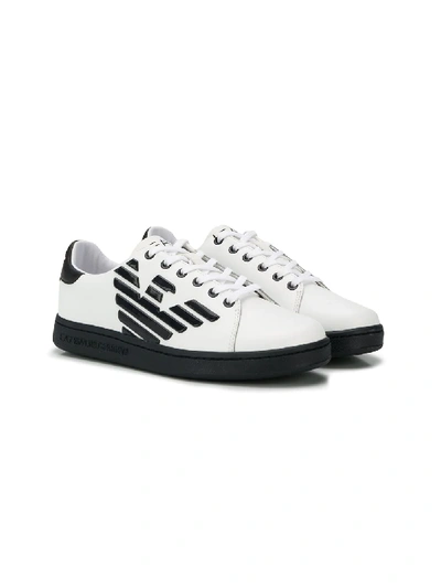 Shop Emporio Armani Teen Brand Lo-top Sneakers In White