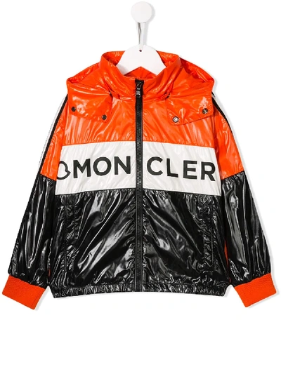 Shop Moncler Colour Block Shell Jacket In Orange