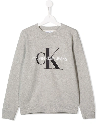 Shop Calvin Klein Teen Printed Logo Sweatshirt In Grey