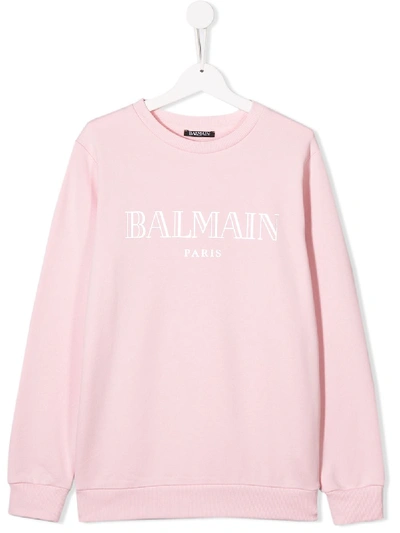 Shop Balmain Teen Logo Print Sweatshirt In Pink