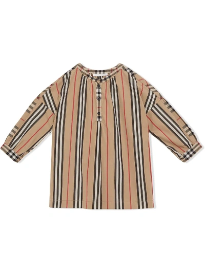 Shop Burberry Icon Stripe And Vintage Check Blouse In Neutrals