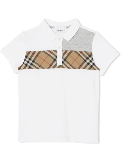 Shop Burberry Check Panel Polo Shirt In White