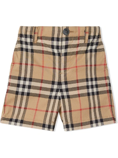 Shop Burberry Vintage Check Cotton Poplin Tailored Shorts In Neutrals
