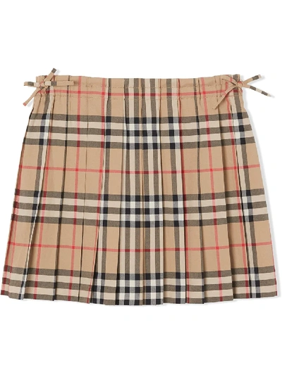 Shop Burberry Vintage Check Pleated Skirt In Neutrals