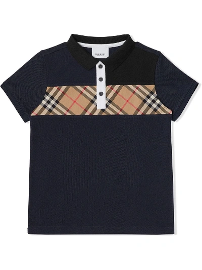 Shop Burberry Vintage Check Panel Cotton Polo Shirt In Blue