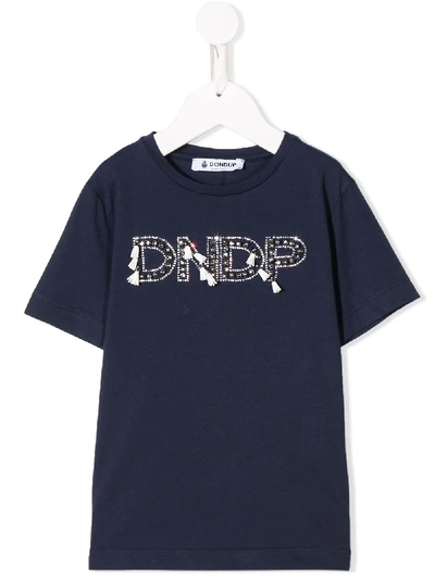 Shop Dondup Embellished Logo T-shirt In Blue