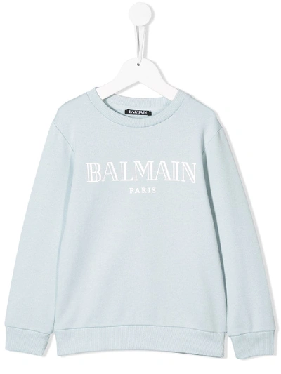 Shop Balmain Logo Sweatshirt In Blue