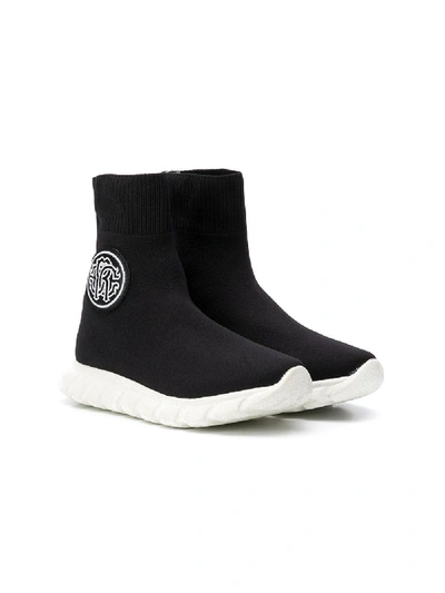 Shop Roberto Cavalli Junior Hi-top Sock Sneakers In Black