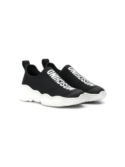 Shop Moschino Logo Sock Sneakers In Black
