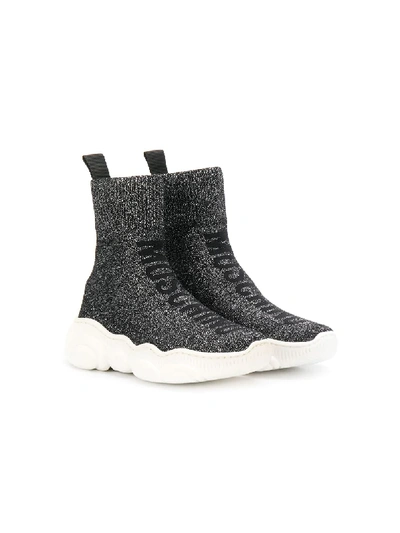 Shop Moschino Teen Lurex Sock Hi-top Sneakers In Black