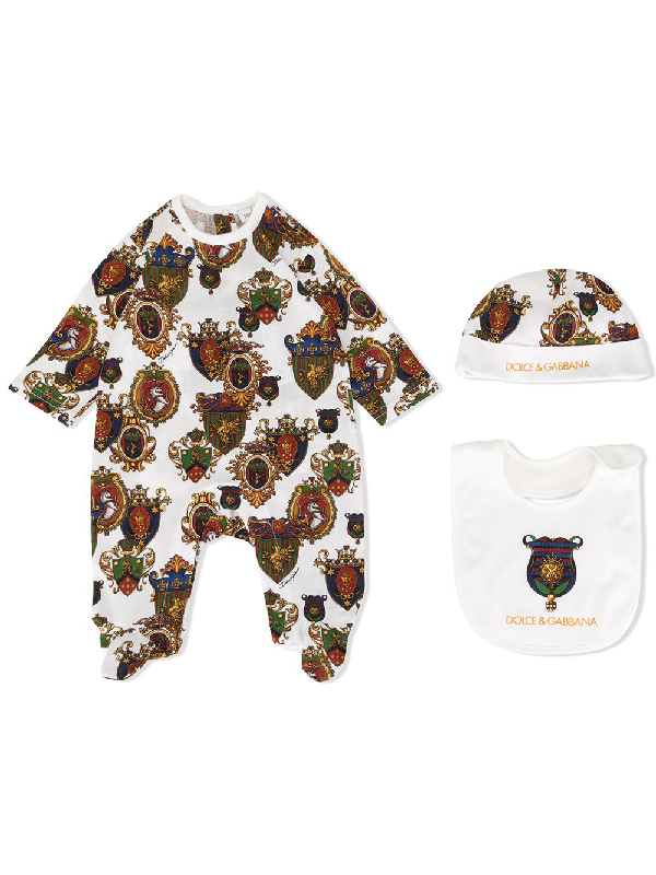Dolce & Gabbana Babies' Coat Of Arms Pajama, Hat And Bib Set In Brown ...