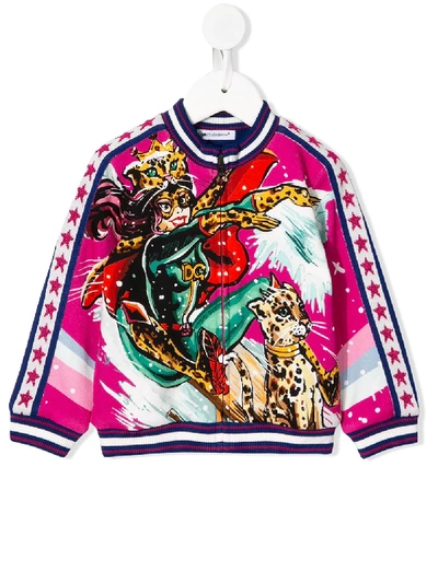 Shop Dolce & Gabbana Super Hero Print Bomber Jacket In Pink