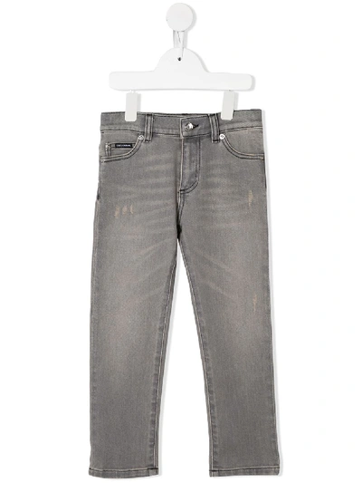 Shop Dolce & Gabbana Distressed Faded Jeans In Grey