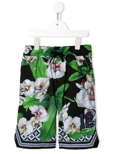 Shop Dolce & Gabbana Orchid Print Bermuda Shorts In Black