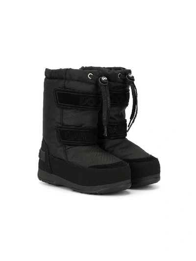 Shop Dolce & Gabbana Logo-tape Leather Snow Boots In Black