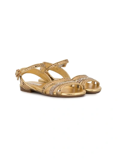 Shop Dolce & Gabbana Embellished Strap Sandals In Gold