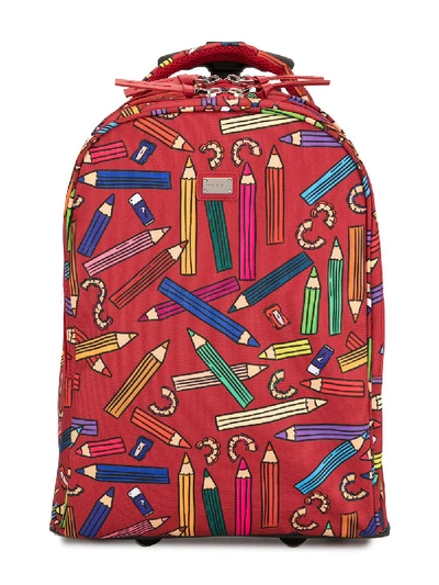 Shop Dolce & Gabbana Teen Pencil Print Suitcase In Red