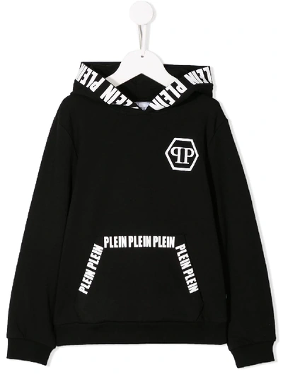 Shop Philipp Plein Junior Logo Print Hoodie In Black