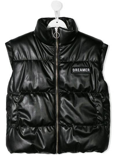 Shop Andorine Puffer Leather Look Gilet In Black