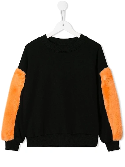 Shop Andorine Faux Fur Sleeve Sweatshirt In Black