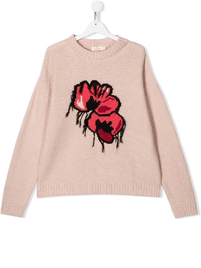 Shop Andorine Teen Floral Knitted Sweater In Pink
