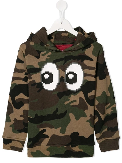Mostly Heard Rarely Seen 8-bit Eyez Print Camouflage Hoodie In Green