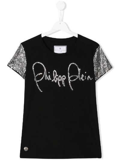 Shop Philipp Plein Junior Signature Logo T-shirt In Black