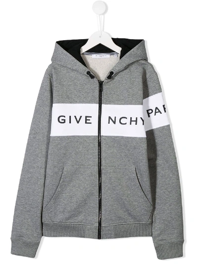 Shop Givenchy Contrast Logo Hoodie In Grey