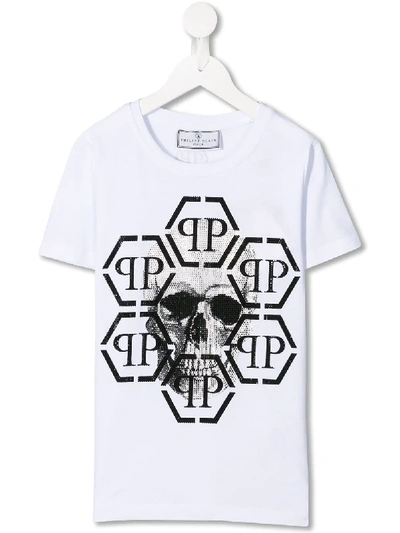 Shop Philipp Plein Junior Logo Print T-shirt In White