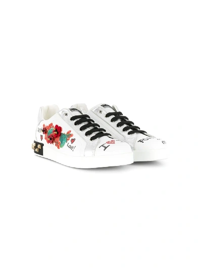 Shop Dolce & Gabbana Teen Embellished Sneakers In White