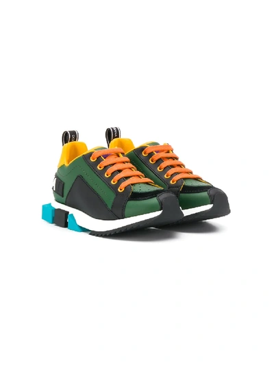 Shop Dolce & Gabbana Colour Block Sneakers In Green