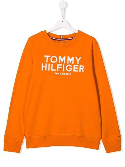 Shop Tommy Hilfiger Junior Teen Logo Print Sweatshirt In Orange