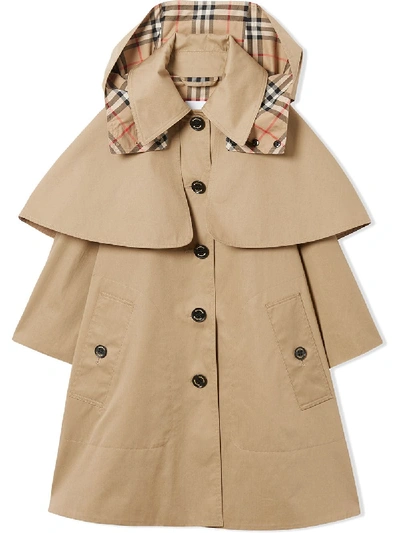 Shop Burberry Twill Cape-panelled Coat In Neutrals