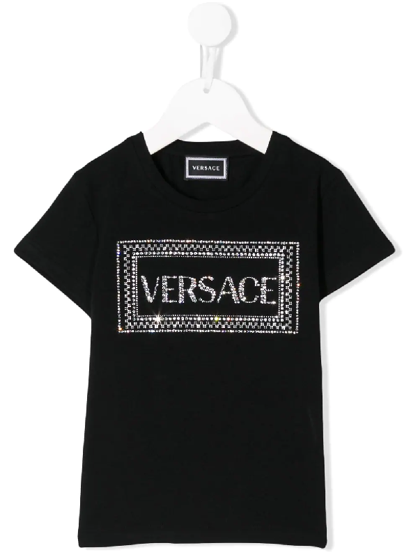 Young Versace Kids' Embellished Logo T-shirt In Black | ModeSens