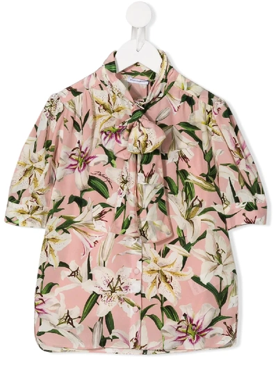 Shop Dolce & Gabbana Lily Print Shirt In Pink