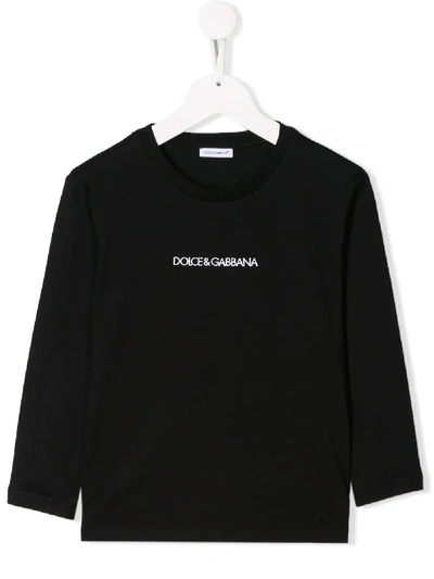 Shop Dolce & Gabbana Embroidered Logo Longsleeved T-shirt In Black