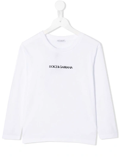 Shop Dolce & Gabbana Logo Print Long Sleeve Top In White