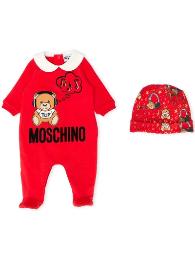 Shop Moschino Teddybear Babygrow In Red
