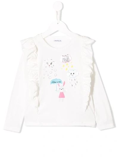 Simonetta Ruffled Long Sleeve Top In White