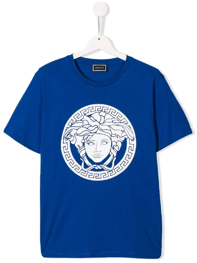 Shop Young Versace Teen Logo Print T-shirt In Blue