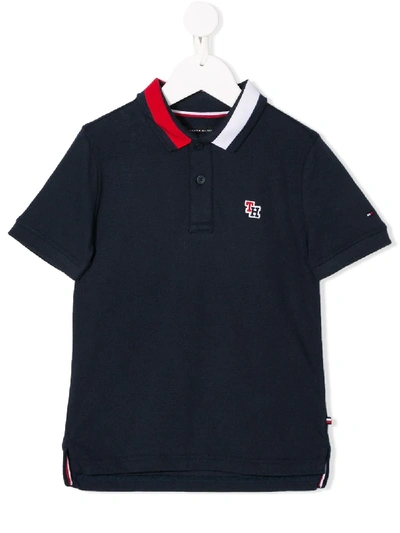 Shop Tommy Hilfiger Junior Contrasting Collar Polo Shirt In Blue