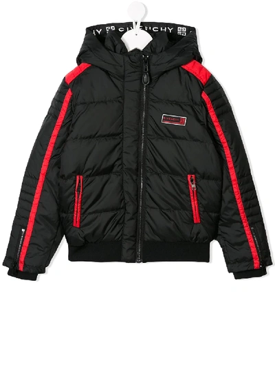 Shop Givenchy Red Trim Padded Hooded Jacket In Black