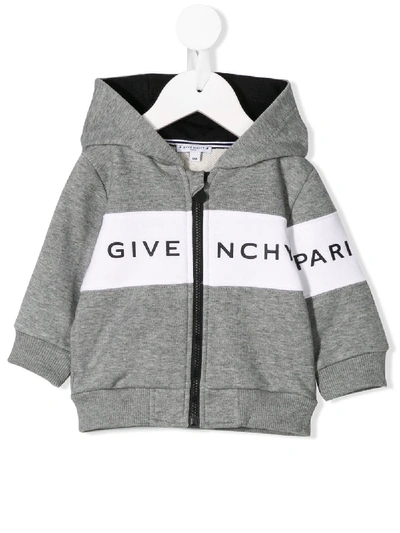 Shop Givenchy Logo-print Zip-up Hoodie In Grey