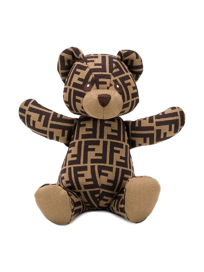 Shop Fendi Monogram Print Teddy Bear In Brown