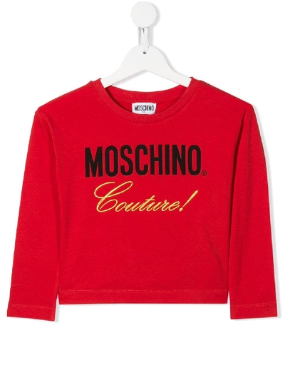 Shop Moschino Cropped Logo Sweatshirt In Red